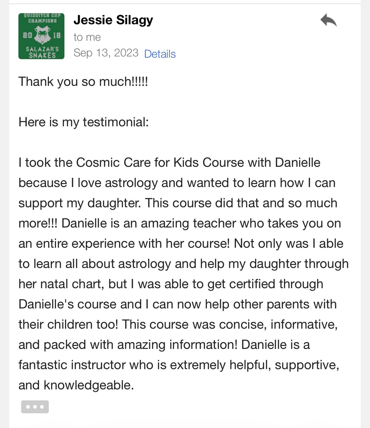 Customer testimonial
