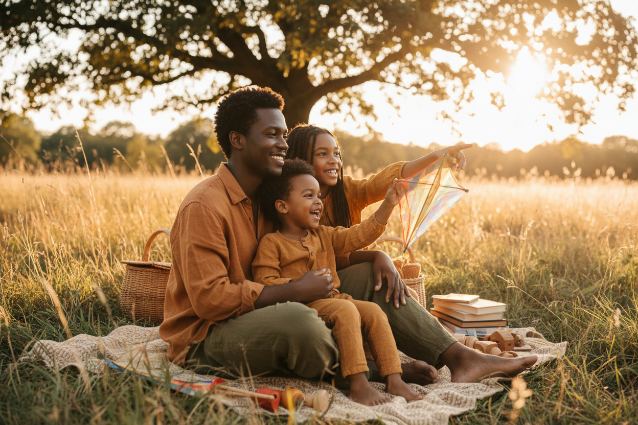 two children and parent (black children)